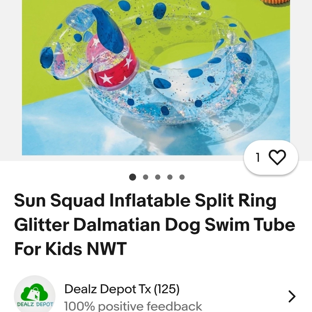 Sun Squad Inflatable Dalmatian Dog Split Ring Glitter Swim Tube Ages 3-6', 23" L